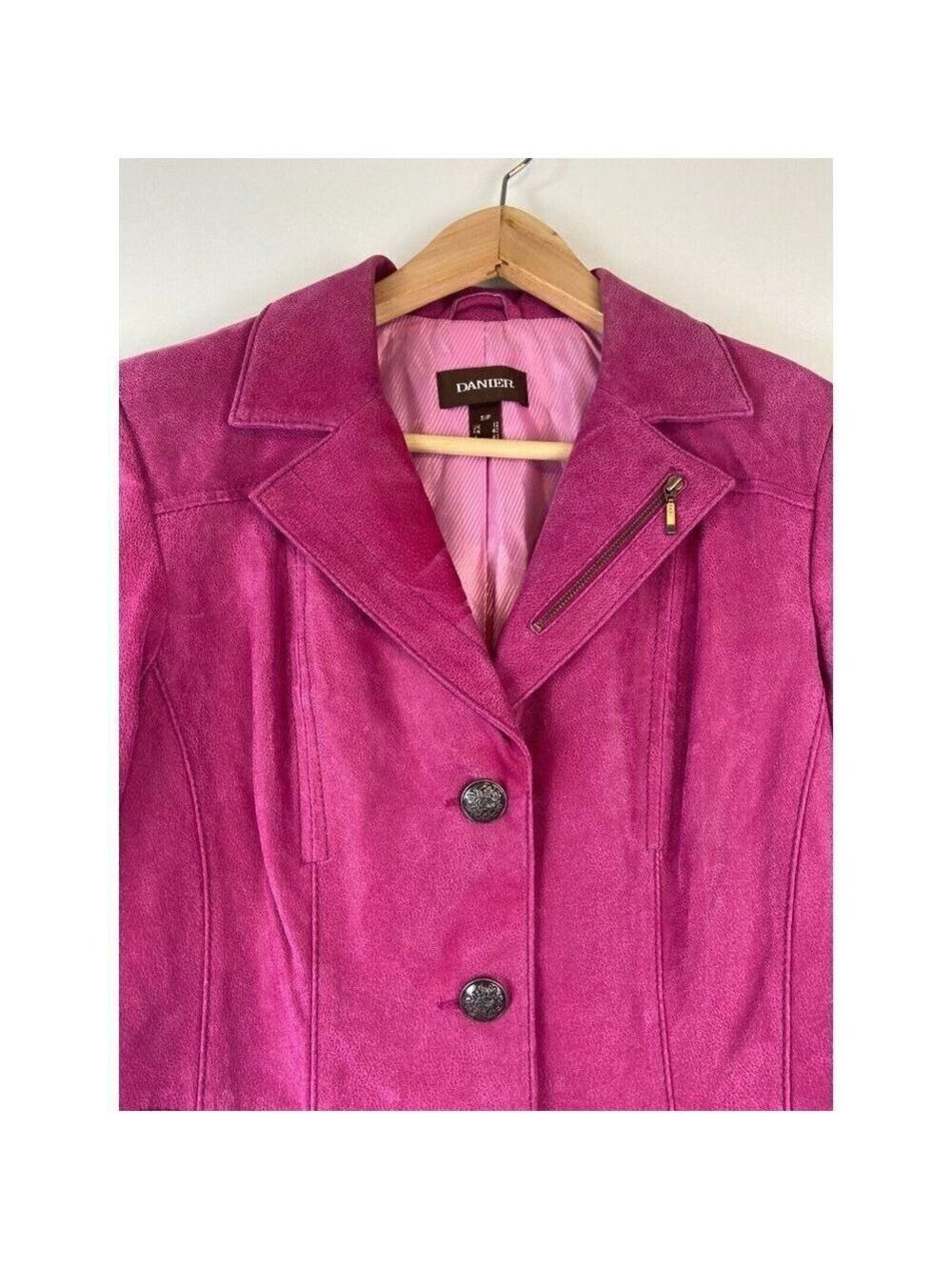 Danier Women's Vintage Hot Pink Genuine Leather Jacket Size Small / UK 12 - Picture 6 of 12